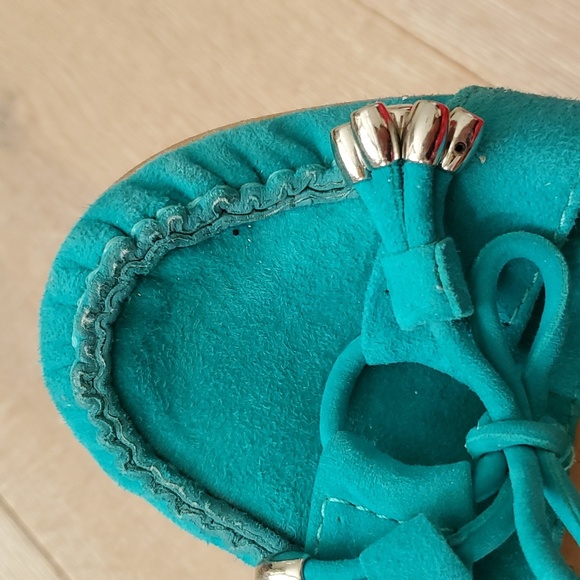 Via Spiga Turquoise Suede V-Raven Loafers - Picture 3 of 15